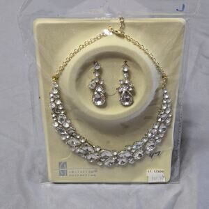 Christina Collection Clear Crystal Rhinestone Statement Necklace & Earrings Set